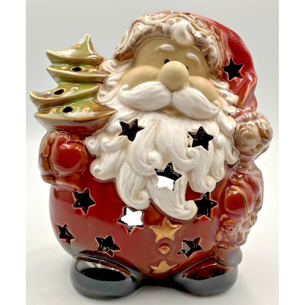 Santa Claus Tea Light Candle Holder Christmas Ceramic